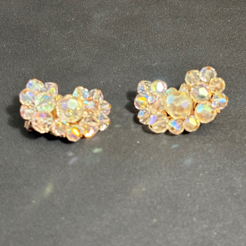ALICE CAVINESS Clear AB Crystal Climber Gold-Tone Vintage Clip Earrings ER1 - Picture 8 of 10